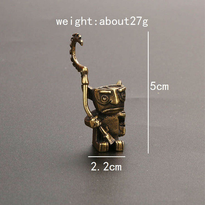 Solid Brass Robot Guard Statue Tea Pet Ornament Cartoon Character Toy Miniature