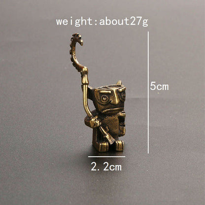 Solid Brass Robot Guard Statue Tea Pet Ornament Cartoon Character Toy Miniature