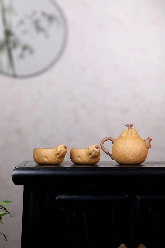 3pcs set chinese Yixing Handmade Zisha teapot DuanNi tangerine hu Gongfu Tea cup