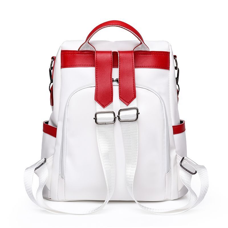 Backpack Leather Travel Bag Convertible Shoulder Black Red 31*33*14 CM Red/Blue