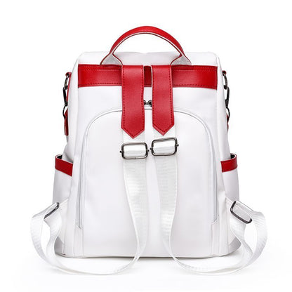 Backpack Leather Travel Bag Convertible Shoulder Black Red 31*33*14 CM Red/Blue