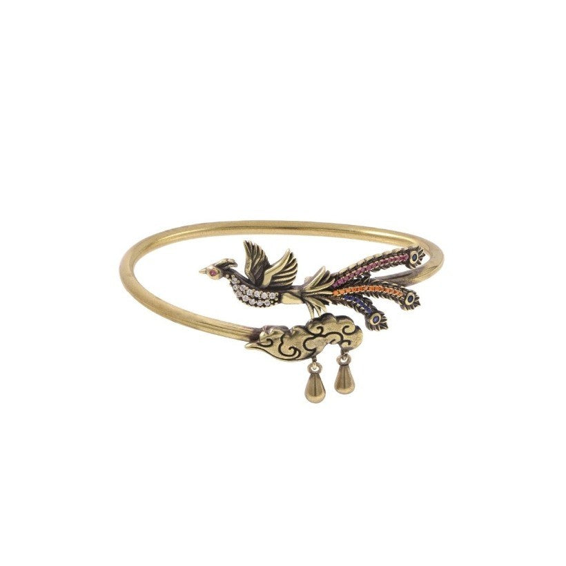 Chinese Style Brass Phoenix Cloud Bracelet Vintage Open Copper Bangle Jewelry