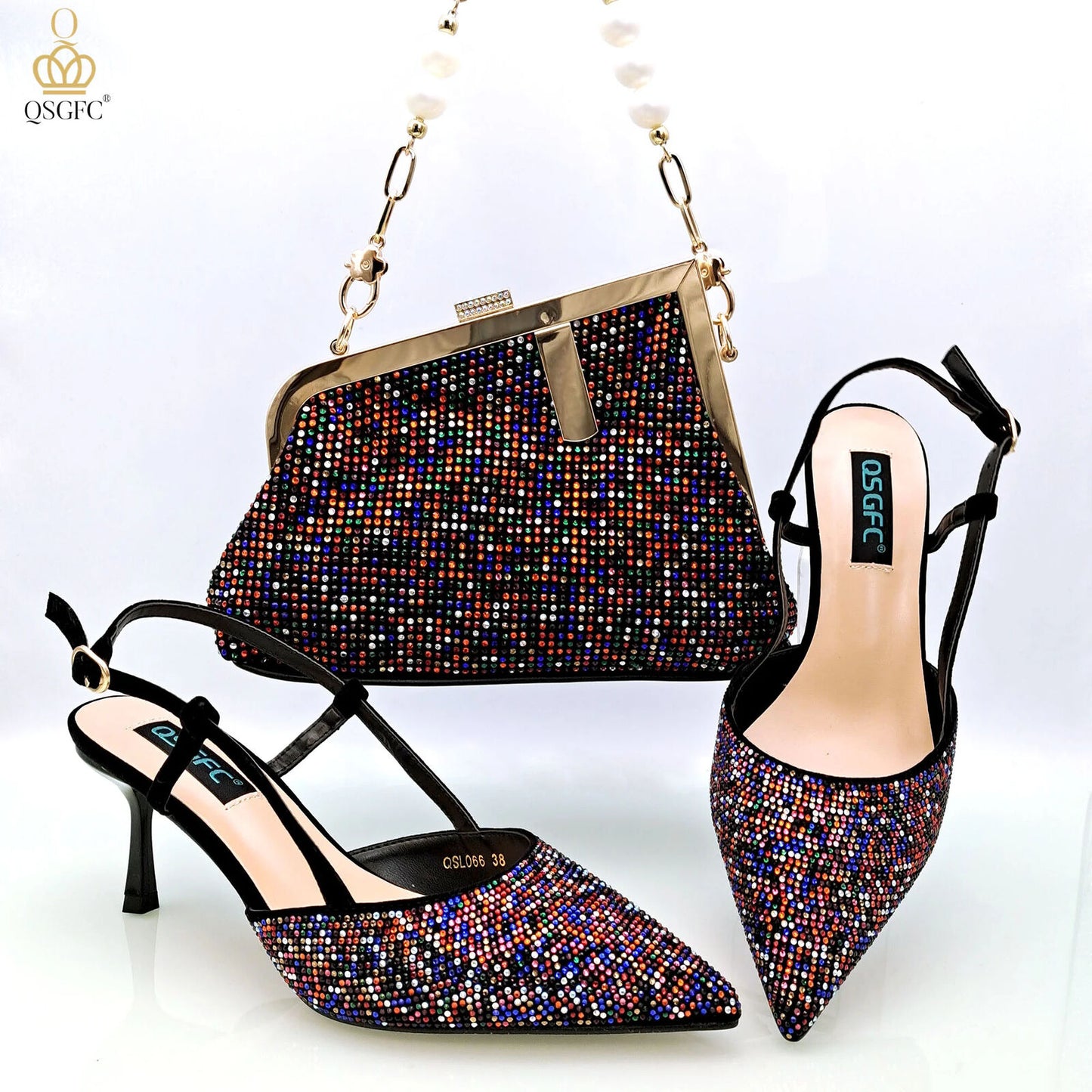 Wine Fashion Bag Shoulder Bag and Strap High Heels Commuter Shoes and Bag