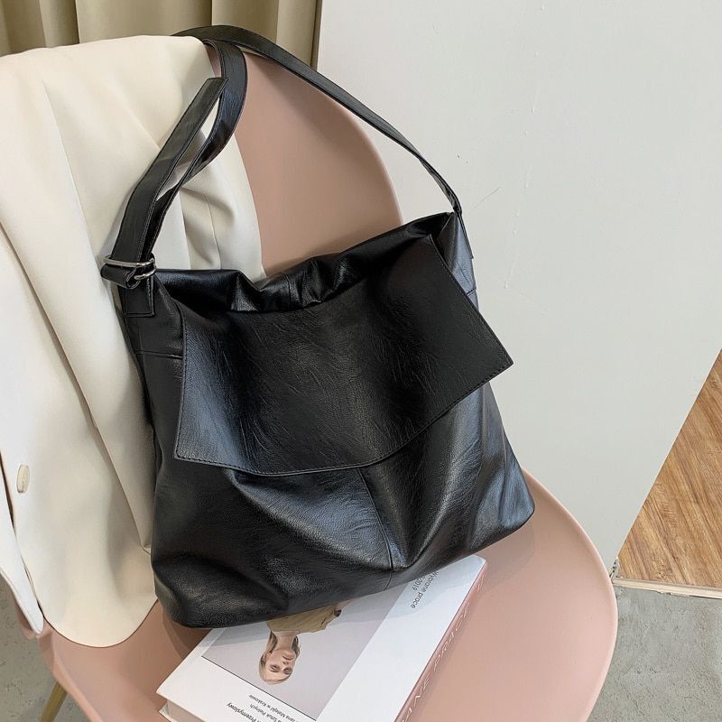 Big Bag High Quality Soft Synthetic Leather Messenger Shoulder Bag Vintage Black