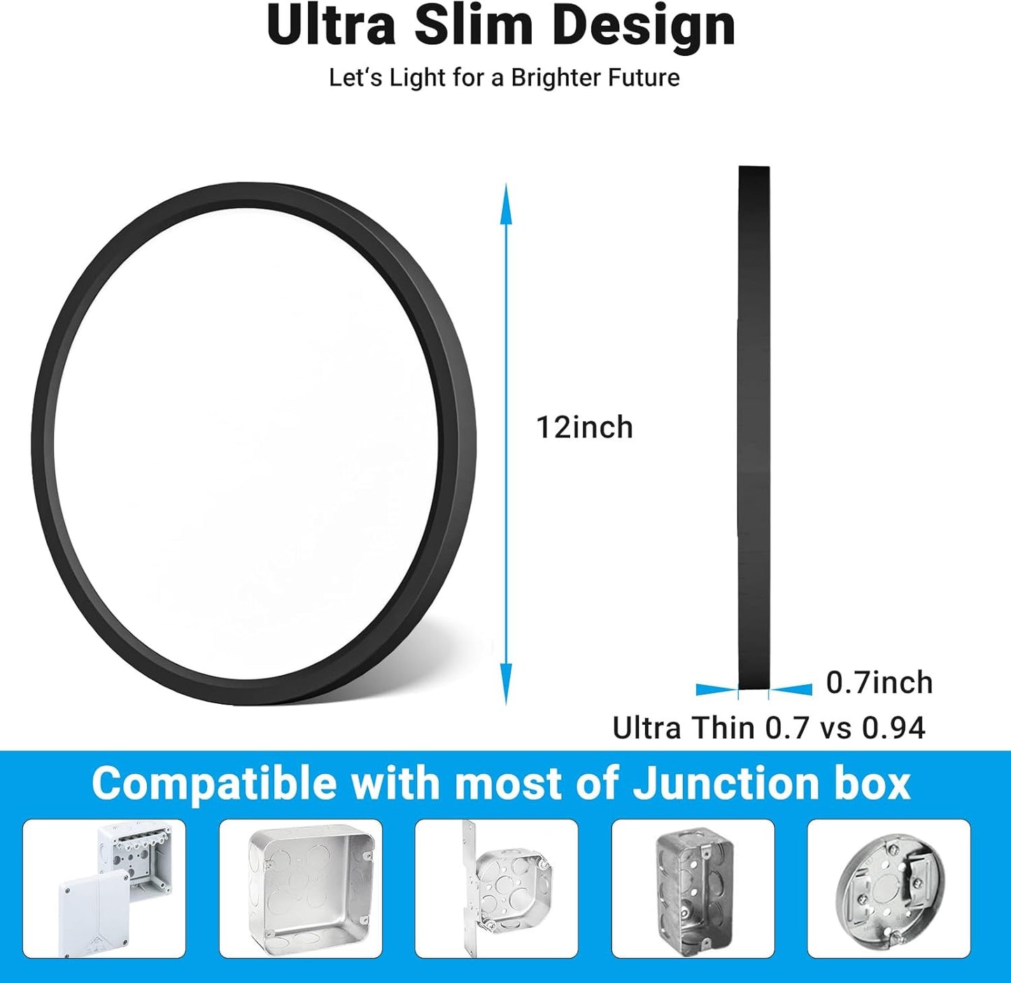 LED Flush Mount Ceiling Light,12Inch 24W,3000K/3500K/4000K/5000K/6500K 5 Color T
