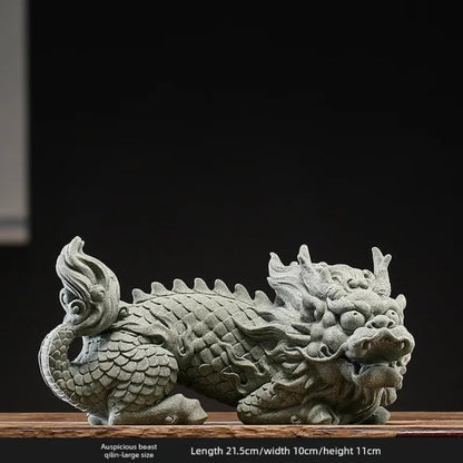 Sandstone Kylin Tea Pet Ornaments 21.5cm Tea Statue Kung Fu Teaware Tea Play
