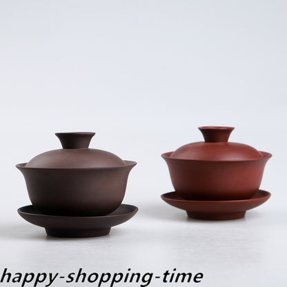 Chinese yixing zisha gaiwan purple grit tureen with cup saucer lid 120ml China