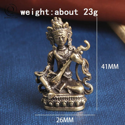 Retro Brass Guanyin Bodhisattva Tea Pet Buddhist Buddha Figurines Handicrafts