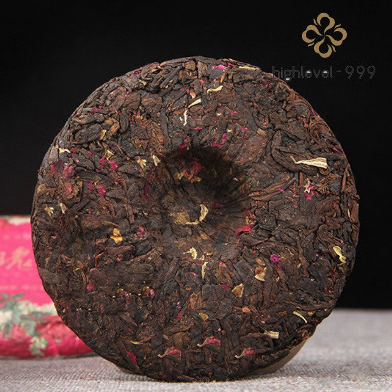 100G Ripe Pu'er Yunnan Rose Mixed Age Fragrance Compressed Tea Cake -