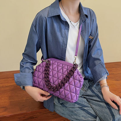 Summer Crossbody Bag Thick Chain Quilted Shoulder Bag Plaid Cloud Totes Clutch