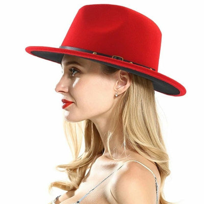 Hats Women Flat Wide Brim Wool Felt Men Black Red Goth Vintage Wedding Elastic