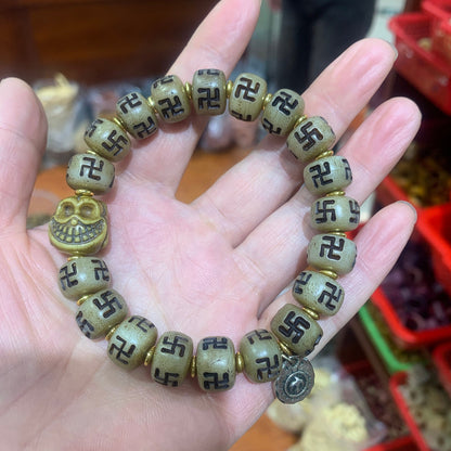 Vintage Bracelet Swastik Swastika Buddhism Prayer Bead Chain Amulet