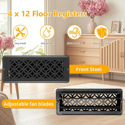 Floor Vent Covers, Floor Register 4X12, 2 Pack Adjustable Decorative Vent Covers