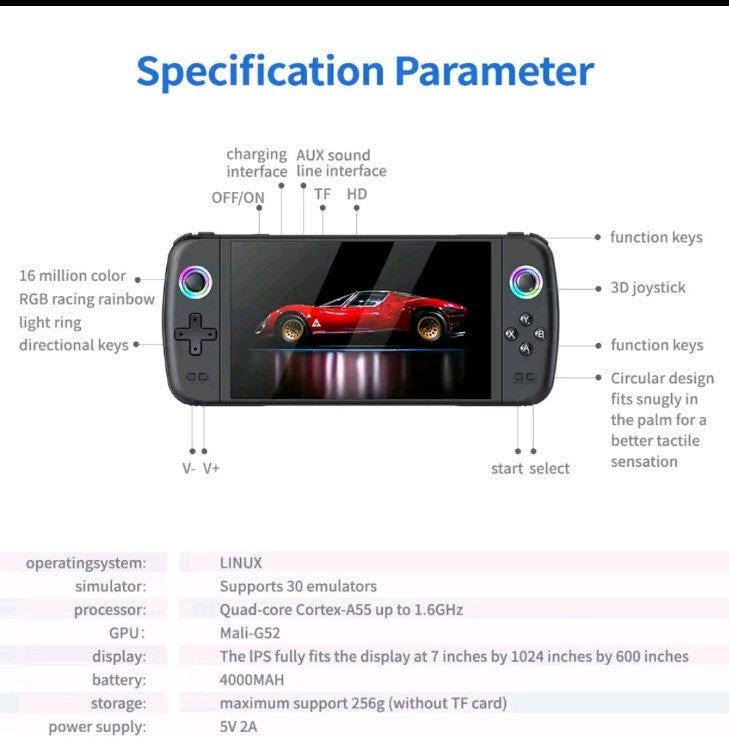 7.0 Inch Big Screen M27 Portable Pocket Retro Handheld Video Game Console 64GB