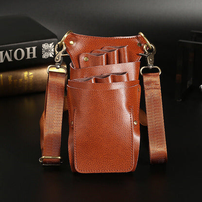 Genuine Leather Hairdressing Scissors Storage Bag Crossbody Shears Holder