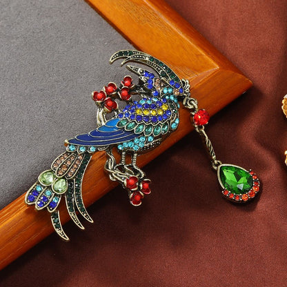 Vintage Double Leopard Brooch Set 2Pcs Crystal Tassel Suit Lapel Pin