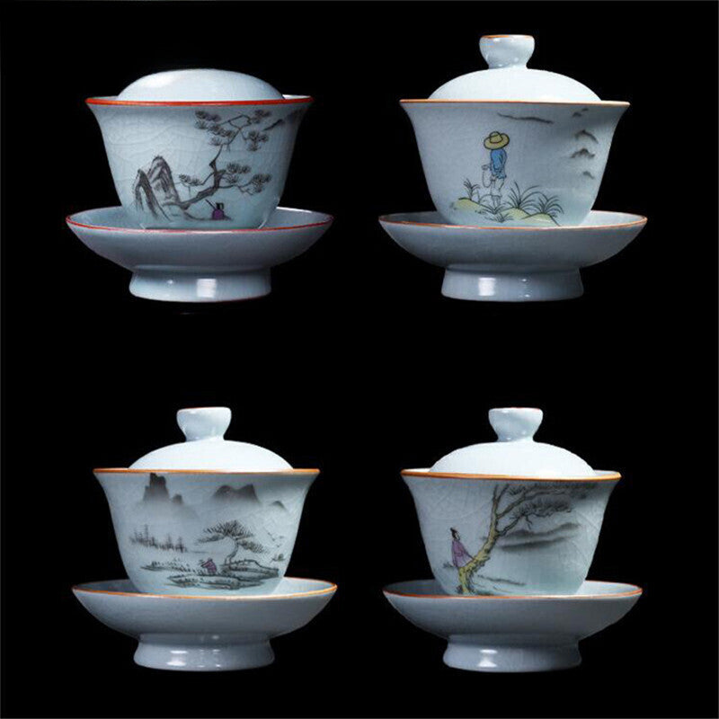 Kiln Tea Bowl Lid Saucer Set Ceramic Gaiwan Porcelain Tea Tureen Drinkware