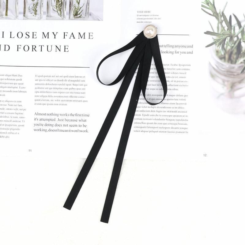 Women Pre-Tied Collar Bowknot Pearl Ribbon Brooches Pin Bow Tie Vintage Neckties