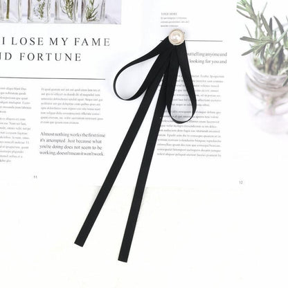 Women Pre-Tied Collar Bowknot Pearl Ribbon Brooches Pin Bow Tie Vintage Neckties