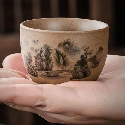 Rough Pottery Hand-painted Tea Cup Kung Fu Tea Set Chinese Cups Ceramic Teacups