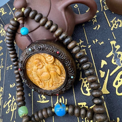 Natural Grade A Agarwood Hand Carving Maitreya Buddha Pendant Necklace Beads