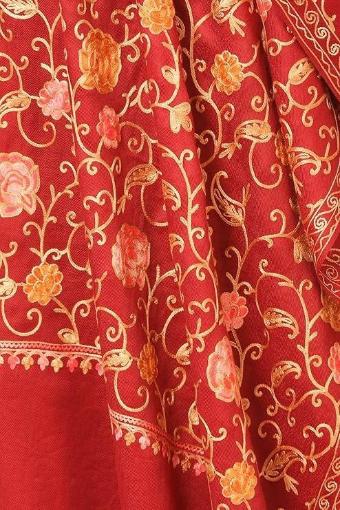 Women's Aari Embroidery Jaal Stole Fine Wool Shawl Wrap French Renaissance