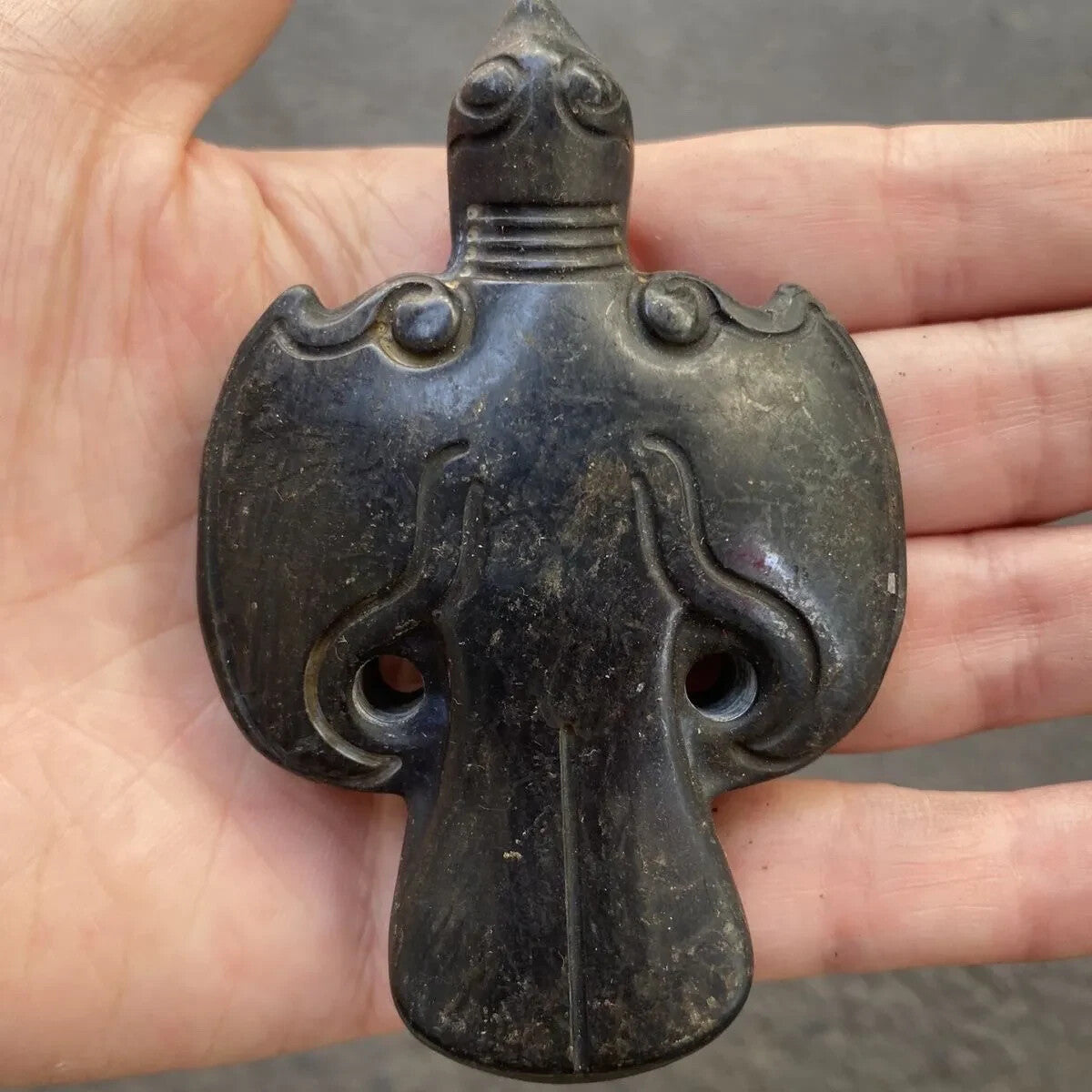 Old China Hongshan Culture Black Iron Meteorite Statue Pendant Collection