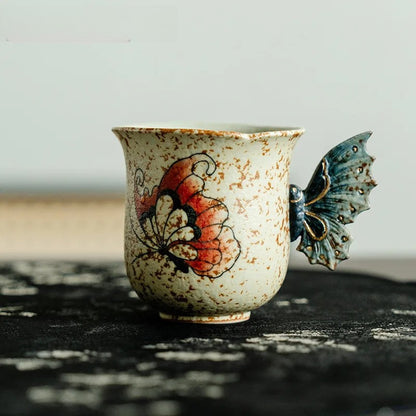 80ML Ceramic Handpainted Butterfly Flint Red Teacup Tea-tasting Cup Master Cup