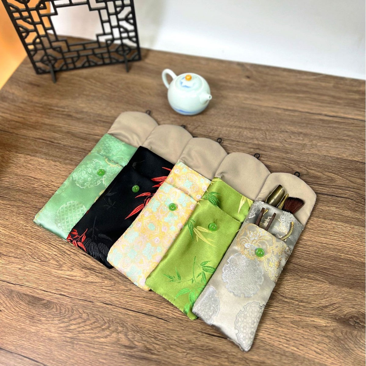 Weaving Fabric Tea Ceremony Storage Tea Bag Set of Three Pieces