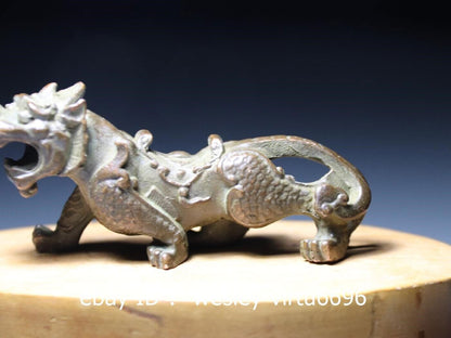 Chinese Dynasty Folk Collect Old Antique Red Copper Animal Tiger Art Statue L8CM