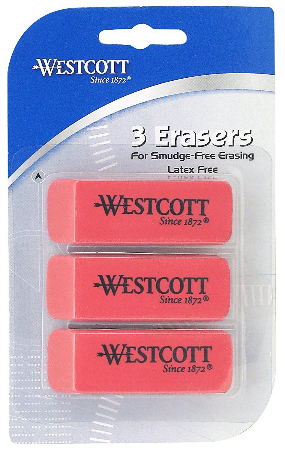 Westcott Latex Free Erasers, Pack of Three, Pink (14613)