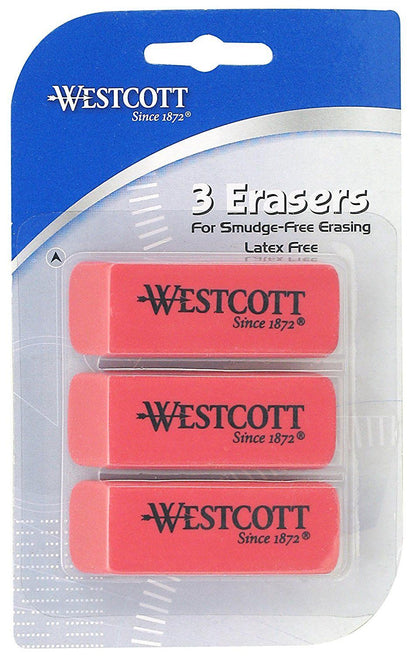 Westcott Latex Free Erasers, Pack of Three, Pink (14613)