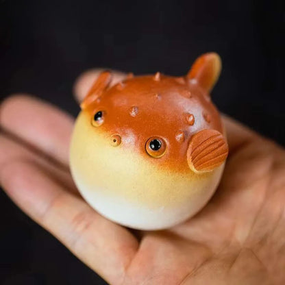 Handmade Cute Globefish Statue Tea Pet Ornament 5.8cm Chinese Tea Set Decor