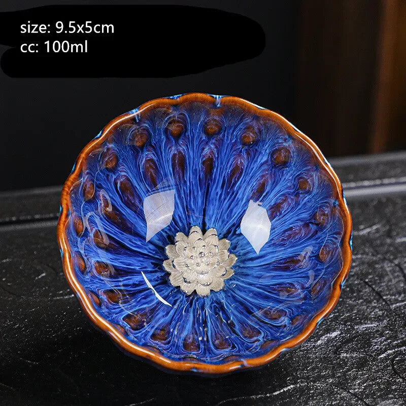 130ml Tradition Kiln Transformation Ceramic Teacup Handmade Silver Inlay Tea Cup
