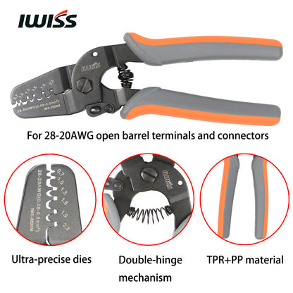 IWISS Micro Open Barrel Crimper Tools IWS-2820 for 28-20AWG + FSA-0626 Stripper