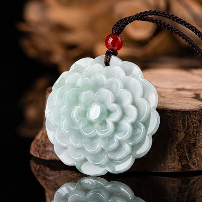 Natural Burmese Grade A Jade Peony Pendant Icy Jade Women's Necklace Jewelry