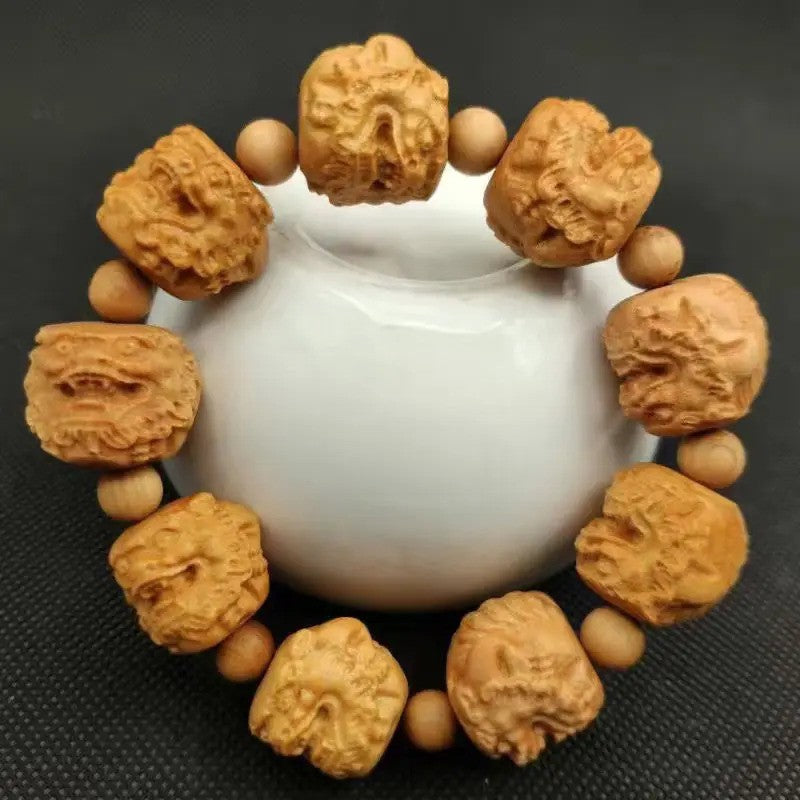Cliff Cypress Wood Carving Bracelet Luck Eighteen Arhats HandString Jewelry