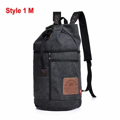 Tactical Bucket Canvas Backpack Letter Bag Outdoor Travel Climbing Round Pack L