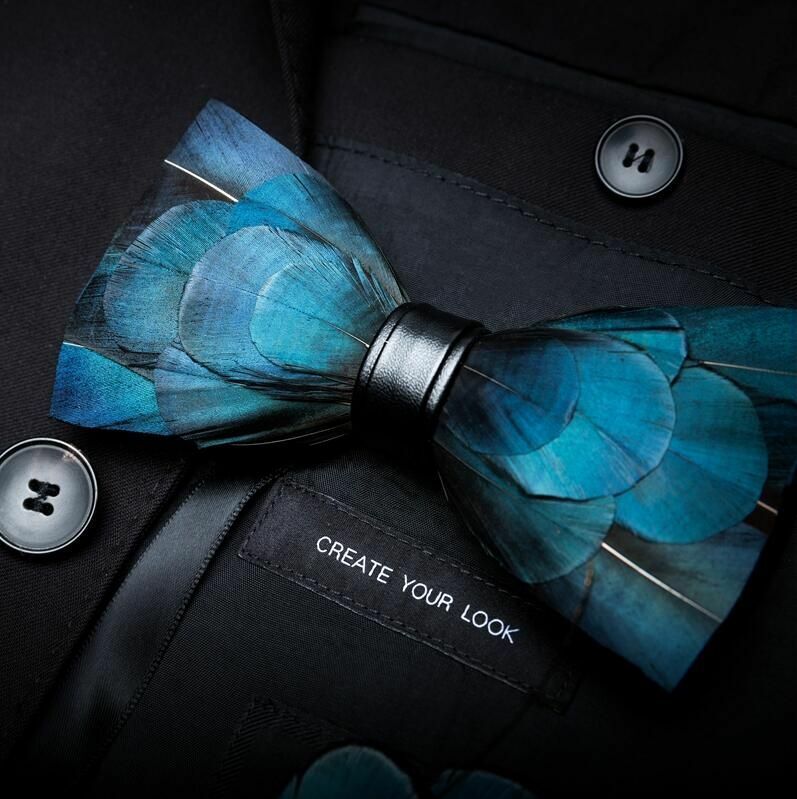 Men's Luxury Bowtie 12x5cm Peacock Feather Leather Bow Ties Fashion Party Formal