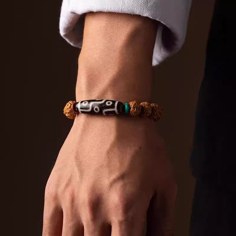 10mm Natural Vajra Bodhi Dzi Bracelet Men Gift Buddha Blessing Prayer Beads