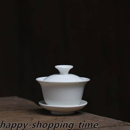 White Gaiwan Small Kungfu Tureen Porcelain Covered Bowl Cup Saucer Tea Plate New