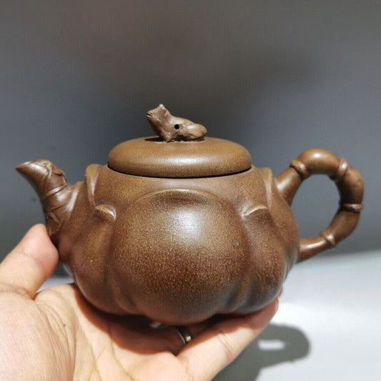 Vintage Chinese Yixing Purple Clay Teapot Zisha Ceremony Frog Lotus Leaf Teaware