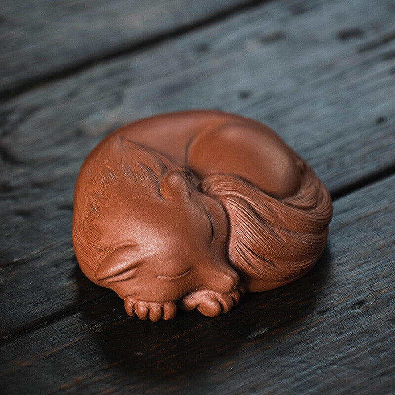 Fox Statue Artware Yixing Zisha Purple Clay Tea Pet Table Garden Decoration New