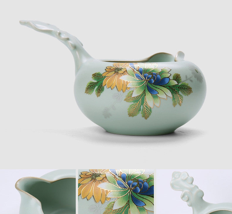 Complete Tea Set Boutique Ruyao Craft Flower Relief Tea Pot Gaiwan Tea Cups Bowl