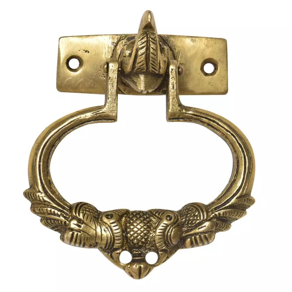 Antique Look Brass Elephant Trunk Up Peacock Door Knocker Door Bell Home Decor