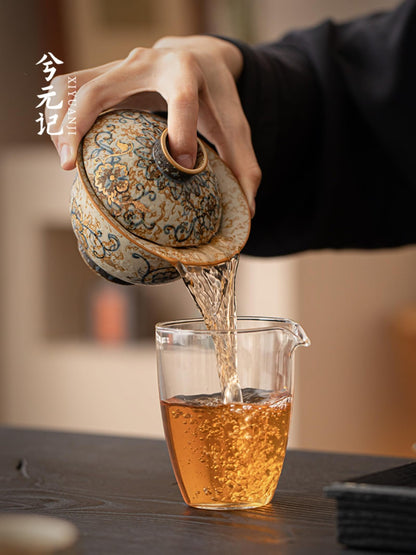 Tea Set Ceramics Gaiwan 190ml 6.8oz Hand-drawn Tea Bowl Kungfu Tea Set