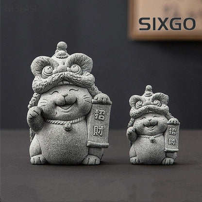 1pc Hand-carved Stone Tea Pet Fengshui Luck Cat Ornaments Zen Chinese Tea Craft
