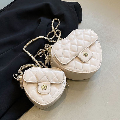 Synthetic Leather Chain Crossbody Bags Heart Shape Handbag Summer Shoulder Purse