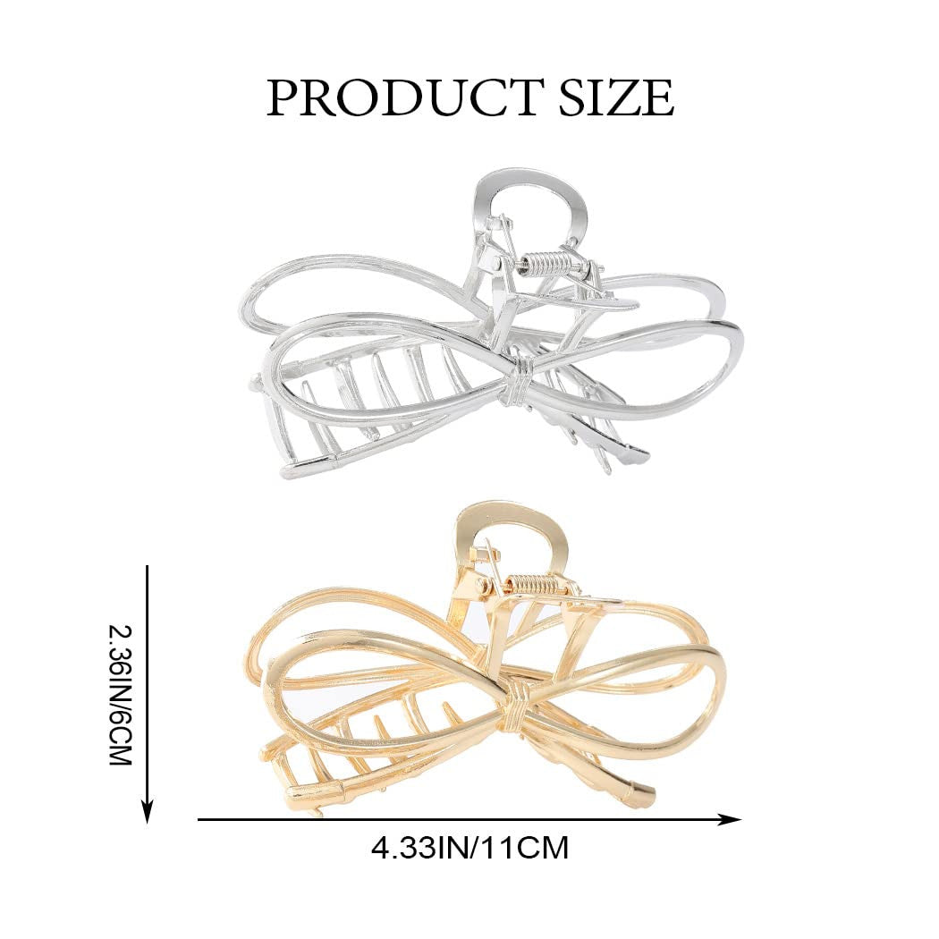 2PCS Gold Bow Claw Clip Metal Hair Clips Large Bow Hair Catch Barrette Hair