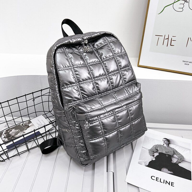 Plaid Backpack Light Casual Bags Women School Back Bags 27*38*10 CM Silver/Gold